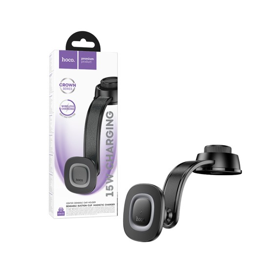 Soporte de Teléfono para Coche Consola Central Hoco HW31 Crown con Carga Inalámbrica 15W Gris Metalizado Negro